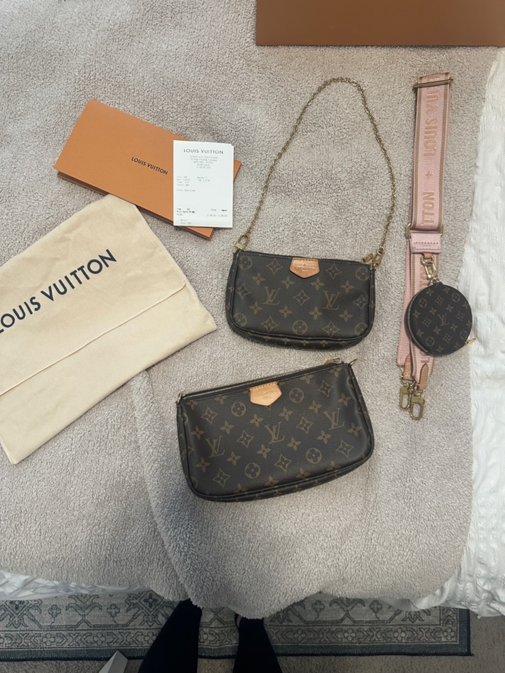 Louis Vuitton Monogram Multi Pochette with Pink Strap and Coin Pouch